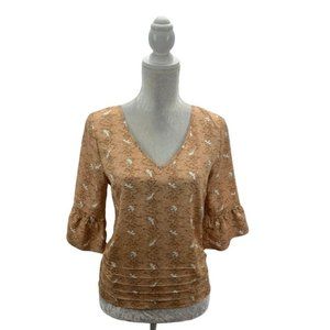 Pins & Needles Blouse Birds Ruffle Sleeve Pintucks
